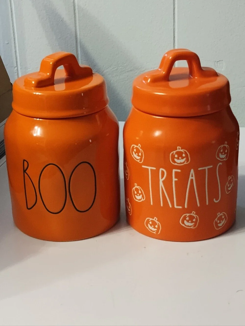 New Rae Dunn Orange 'BOO' & 'TREATS' Ceramic Halloween Canister Set